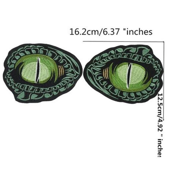 Set of 2 Large Embroidered Dragon Eyes Biker Punk Jeans Jacket Fabric Patches Ap - Picture 2 of 3